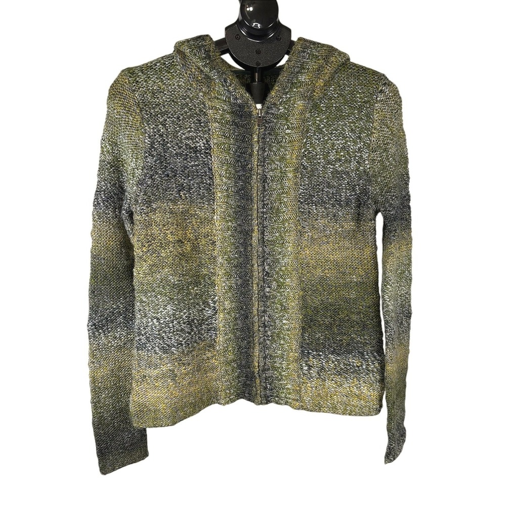 Prana Breathe Womens Medium Green Wool Blend Space Dye‎ Full Zip Hooded Sweater